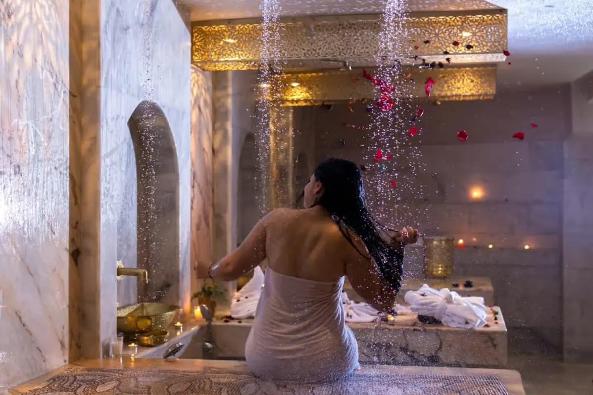 Woman relaxing in a traditional hammam
