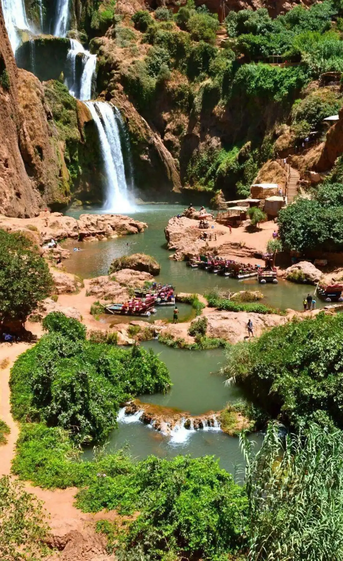 Ouzoud Waterfalls and pools seen from the hiking trail