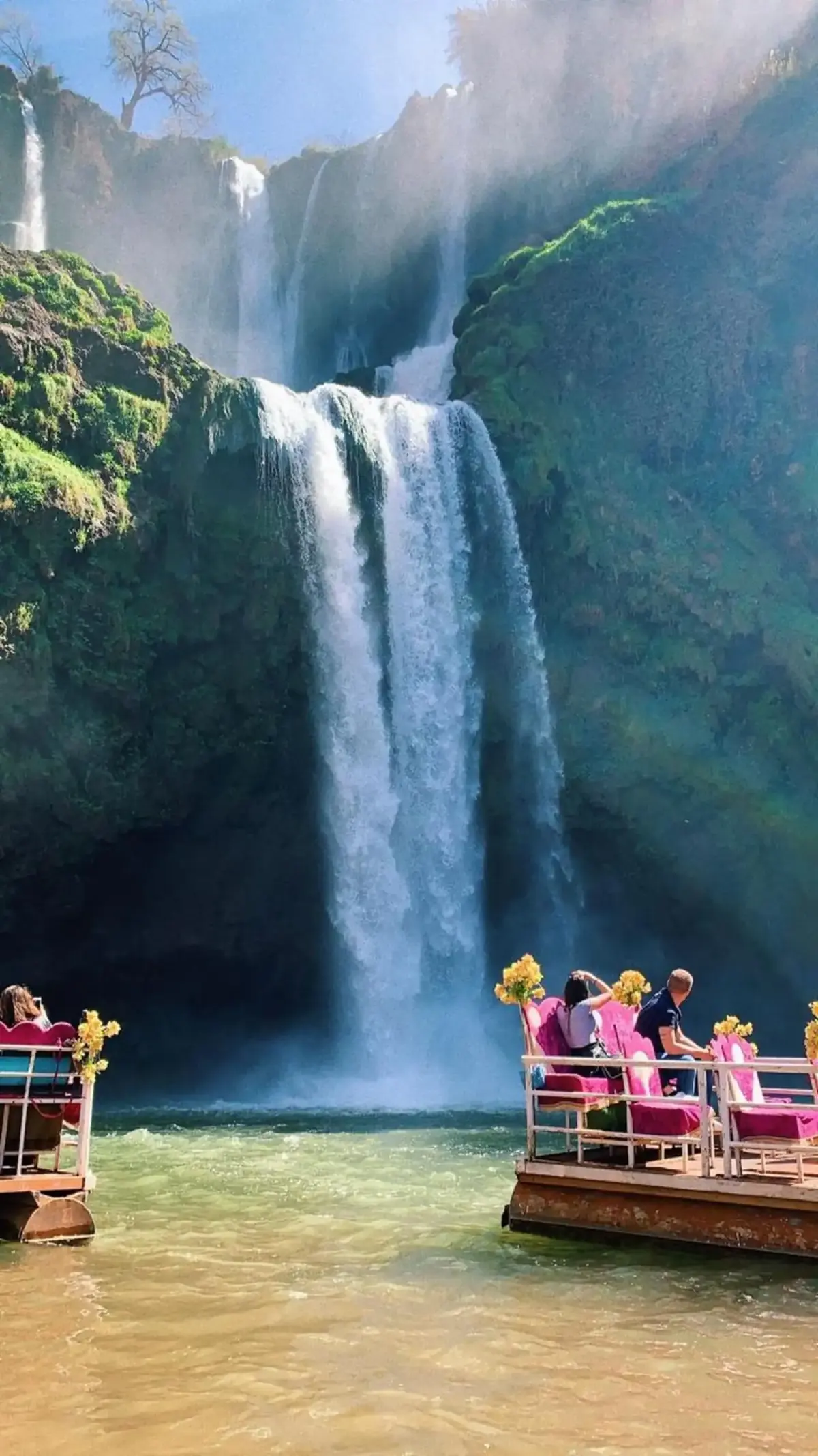 Boats at the foot of the Ouzoud Waterfalls